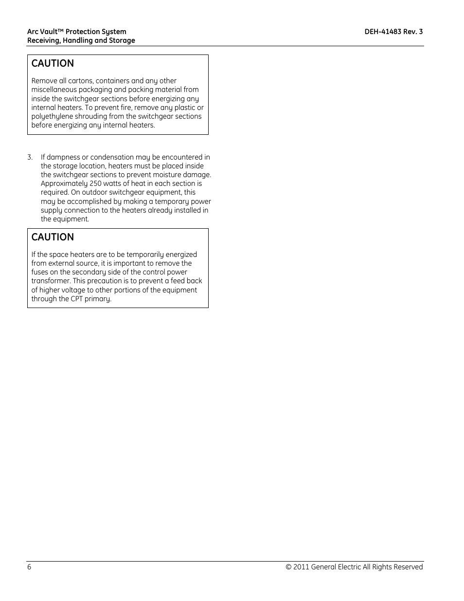 Caution | GE Industrial Solutions Arc Vault Protection System User Manual | Page 14 / 51