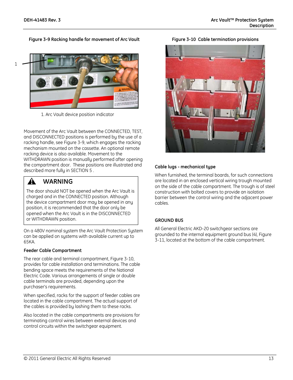 Warning | GE Industrial Solutions Arc Vault Protection System User Manual | Page 21 / 51