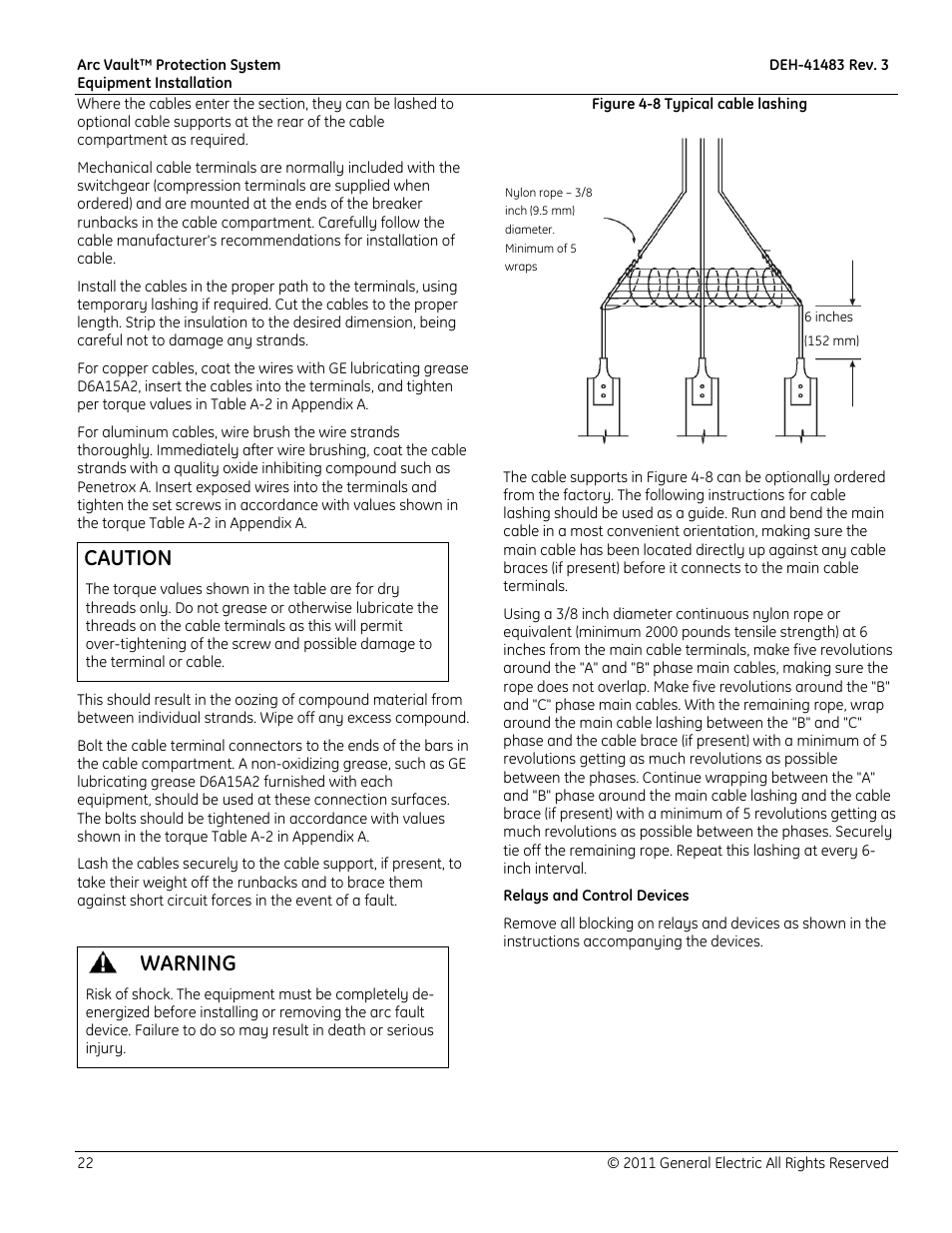 Caution, Warning | GE Industrial Solutions Arc Vault Protection System User Manual | Page 30 / 51