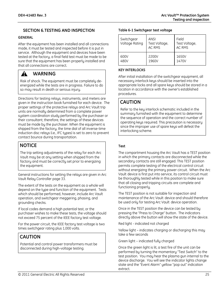 Warning, Notice, Caution | GE Industrial Solutions Arc Vault Protection System User Manual | Page 33 / 51