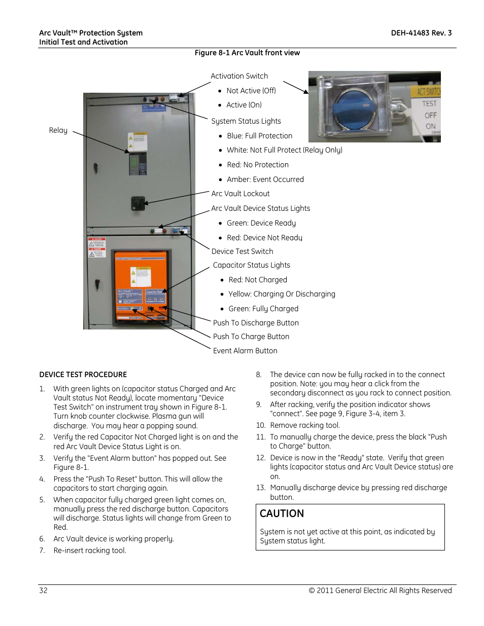 Caution | GE Industrial Solutions Arc Vault Protection System User Manual | Page 40 / 51