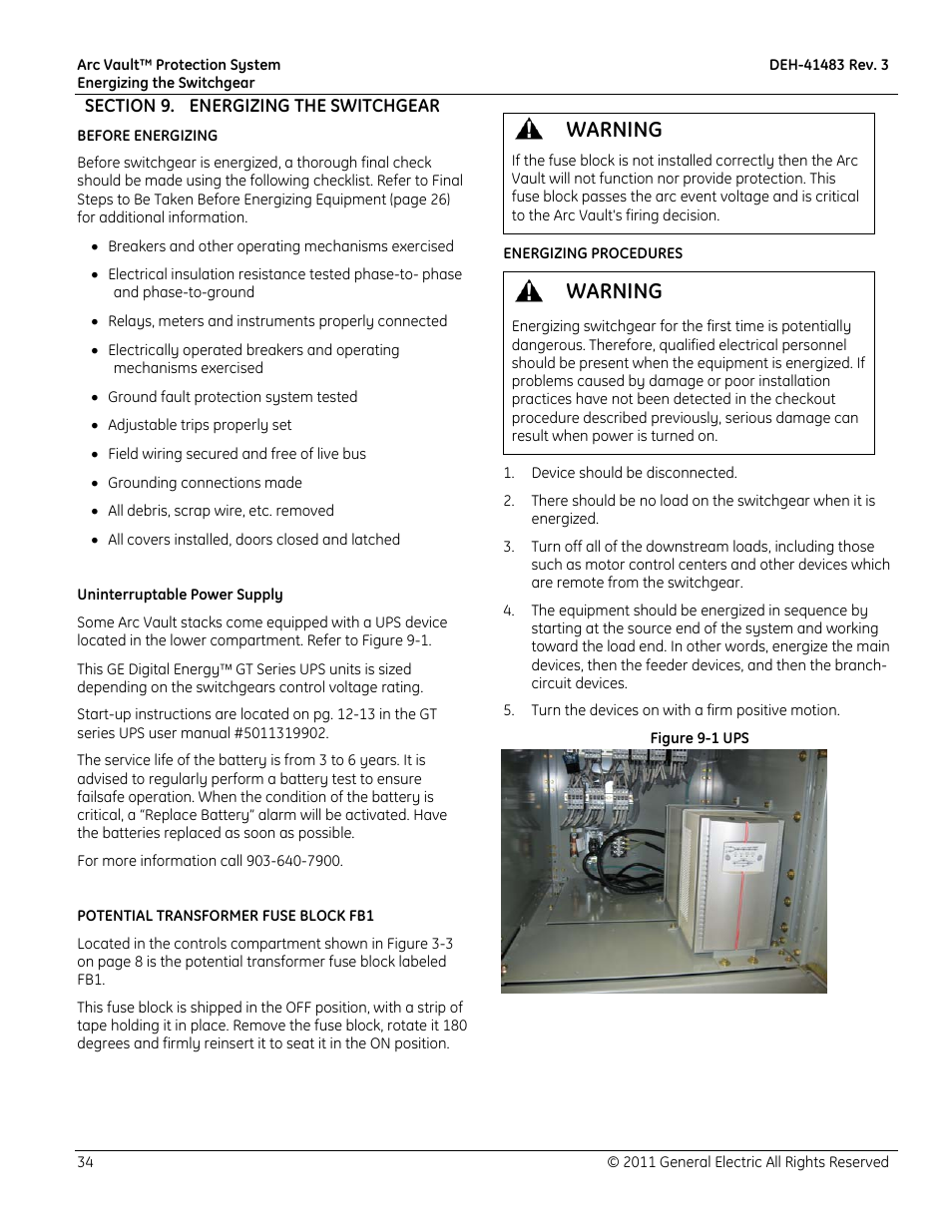 Warning | GE Industrial Solutions Arc Vault Protection System User Manual | Page 42 / 51