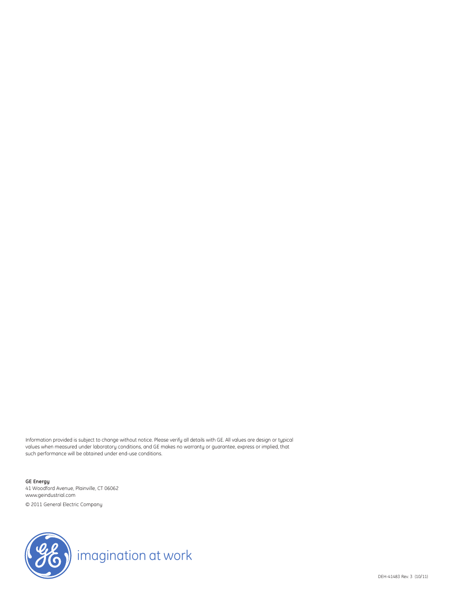 Imagination at work | GE Industrial Solutions Arc Vault Protection System User Manual | Page 51 / 51
