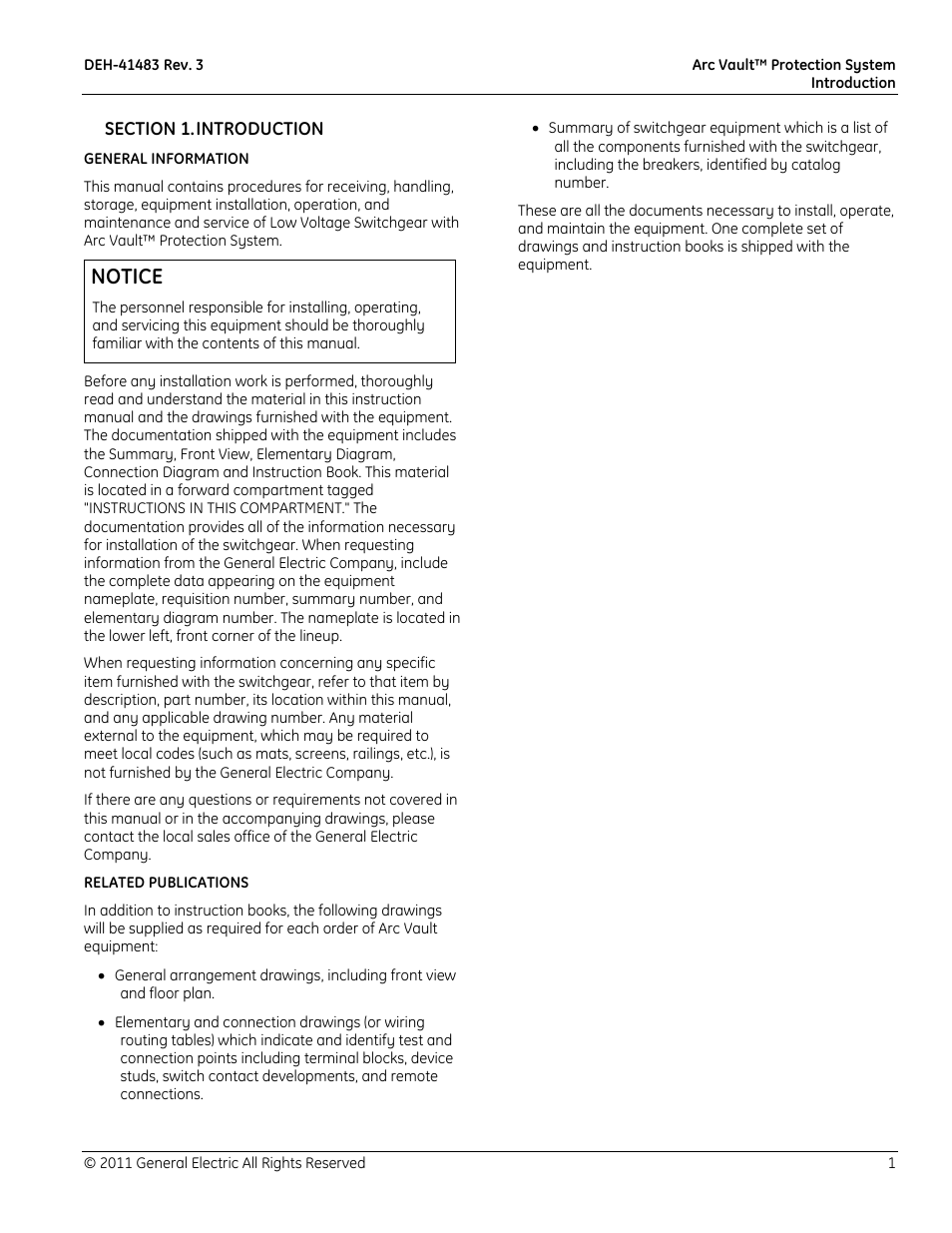 Notice | GE Industrial Solutions Arc Vault Protection System User Manual | Page 9 / 51