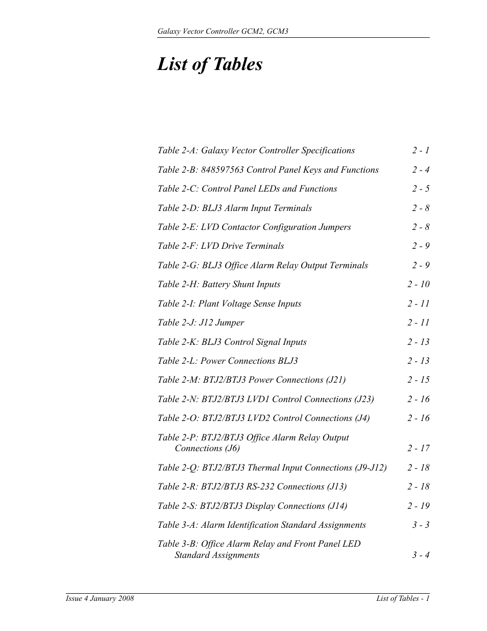 List of tables | GE Industrial Solutions Galaxy Vector Controller GCM3 User Manual | Page 11 / 102