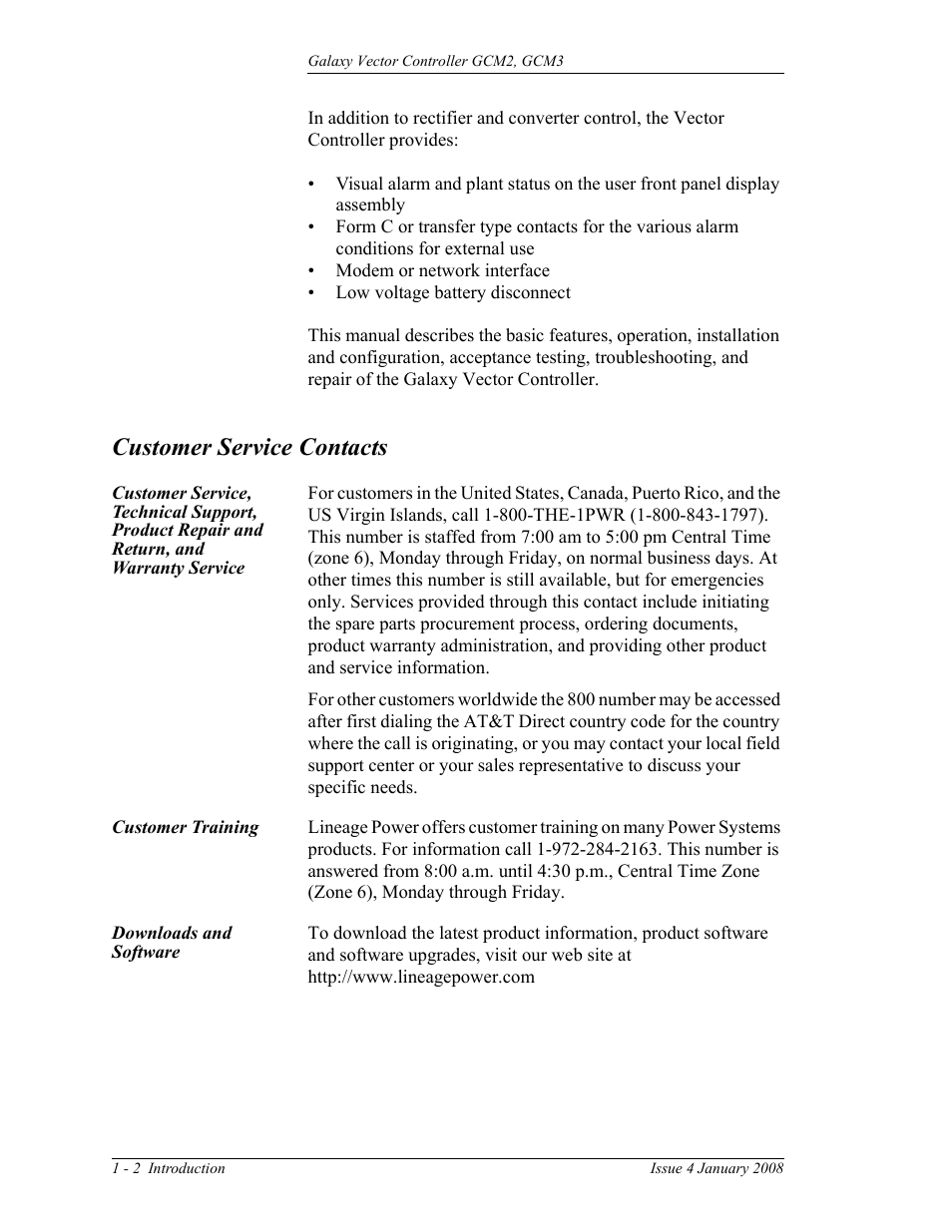 Customer service contacts, Customer training, Downloads and software | GE Industrial Solutions Galaxy Vector Controller GCM3 User Manual | Page 14 / 102