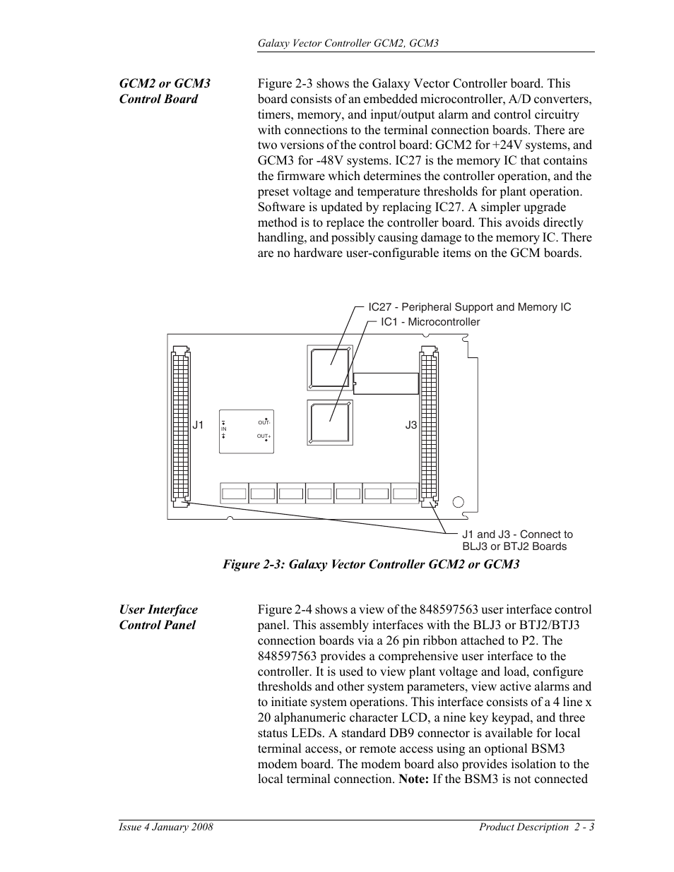 Gcm2 or gcm3 control board, User interface control panel, Figure 2-3: galaxy vector controller gcm2 or gcm3 | GE Industrial Solutions Galaxy Vector Controller GCM3 User Manual | Page 17 / 102