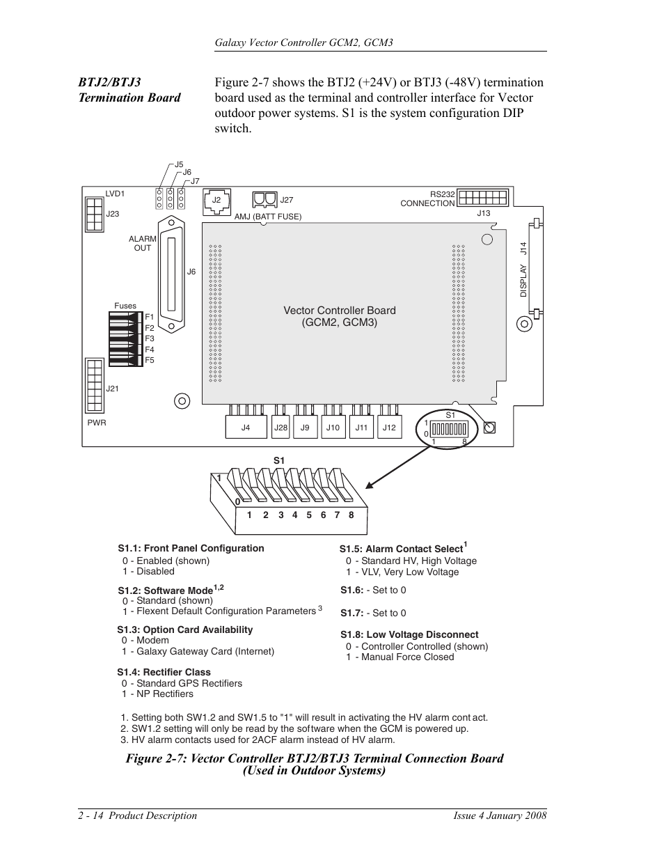 Btj2/btj3 termination board, Figure 2-7: vector controller btj2/btj3 terminal, Connection board | Used in outdoor systems) | GE Industrial Solutions Galaxy Vector Controller GCM3 User Manual | Page 28 / 102