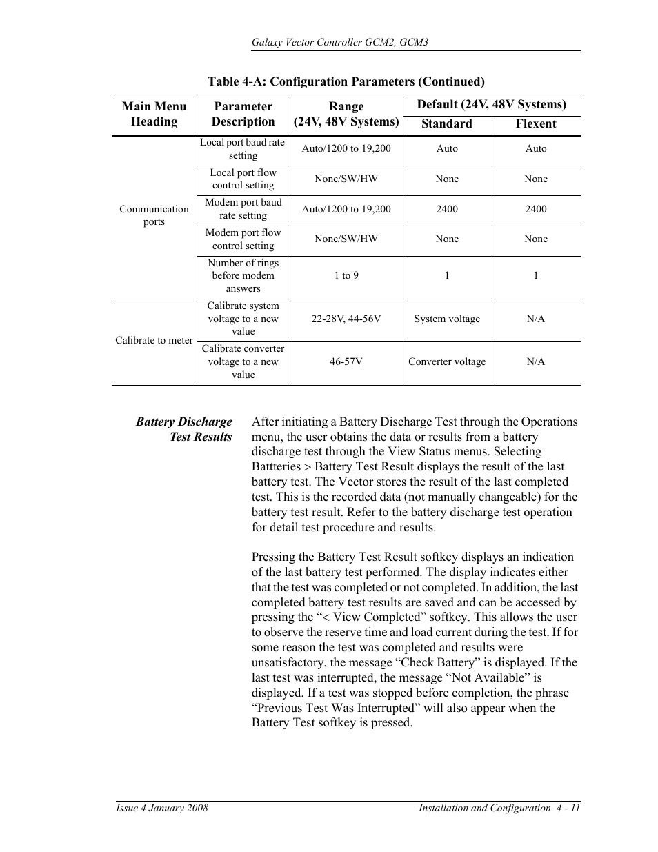 Battery discharge test results | GE Industrial Solutions Galaxy Vector Controller GCM3 User Manual | Page 65 / 102