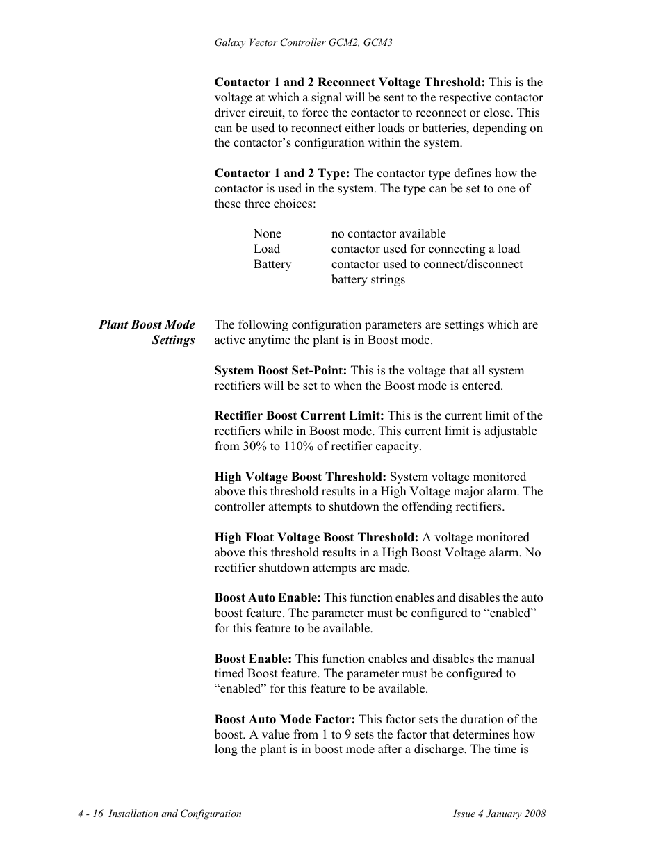 Plant boost mode settings | GE Industrial Solutions Galaxy Vector Controller GCM3 User Manual | Page 70 / 102