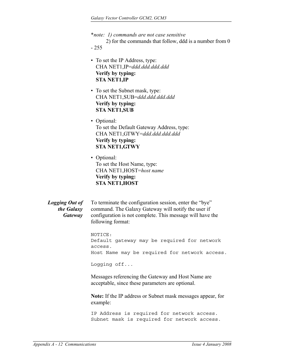 Logging out of the galaxy gateway, A - 12 | GE Industrial Solutions Galaxy Vector Controller GCM3 User Manual | Page 90 / 102