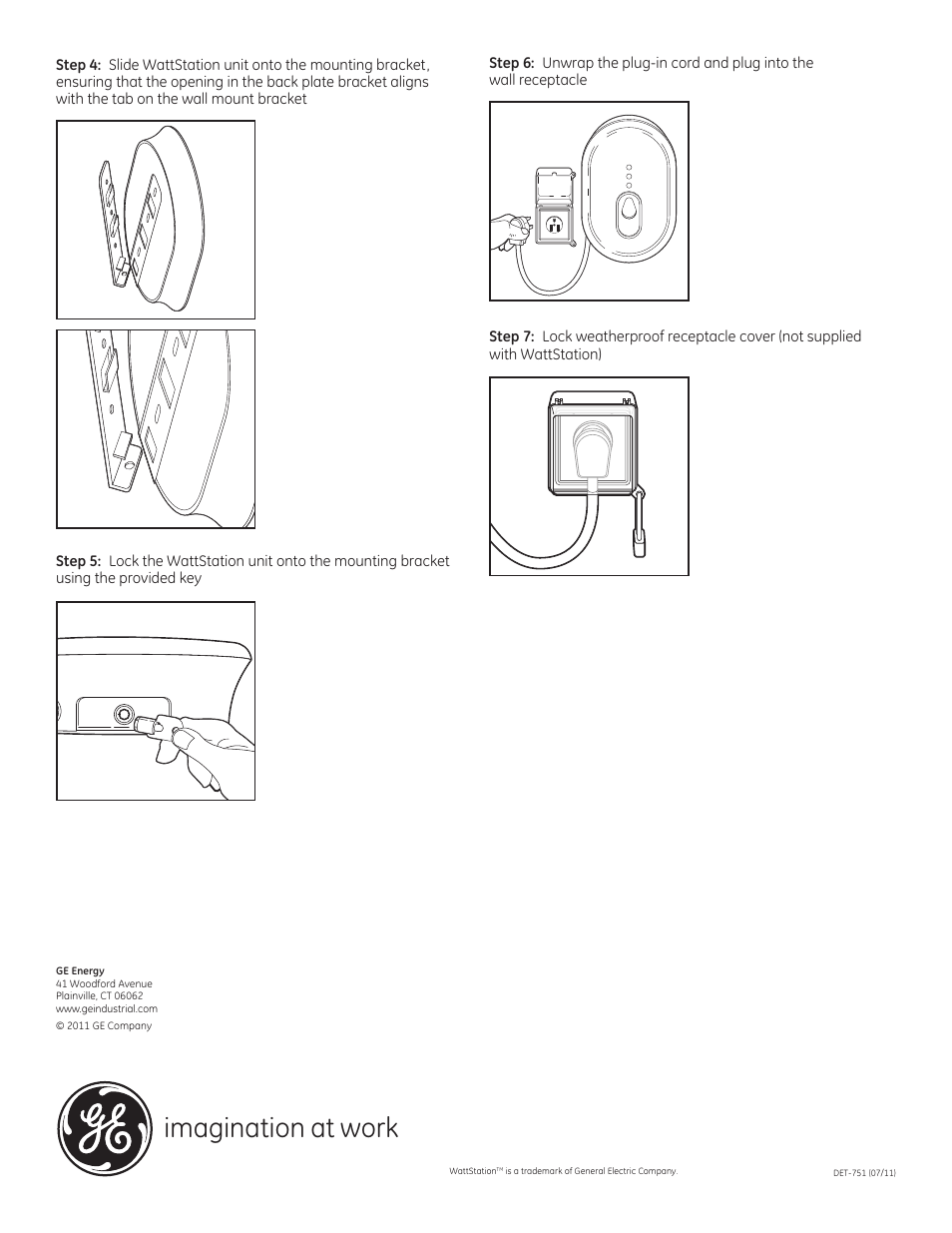 Imagination at work | GE Industrial Solutions WattStation Wall Mount Plug-in Version User Manual | Page 2 / 2
