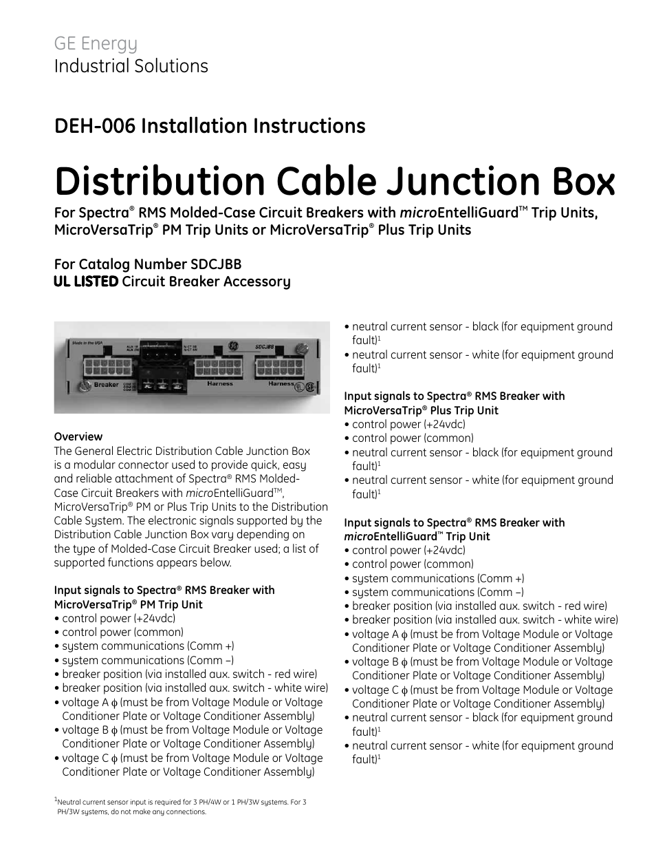 GE Industrial Solutions SDCJBB User Manual | 2 pages