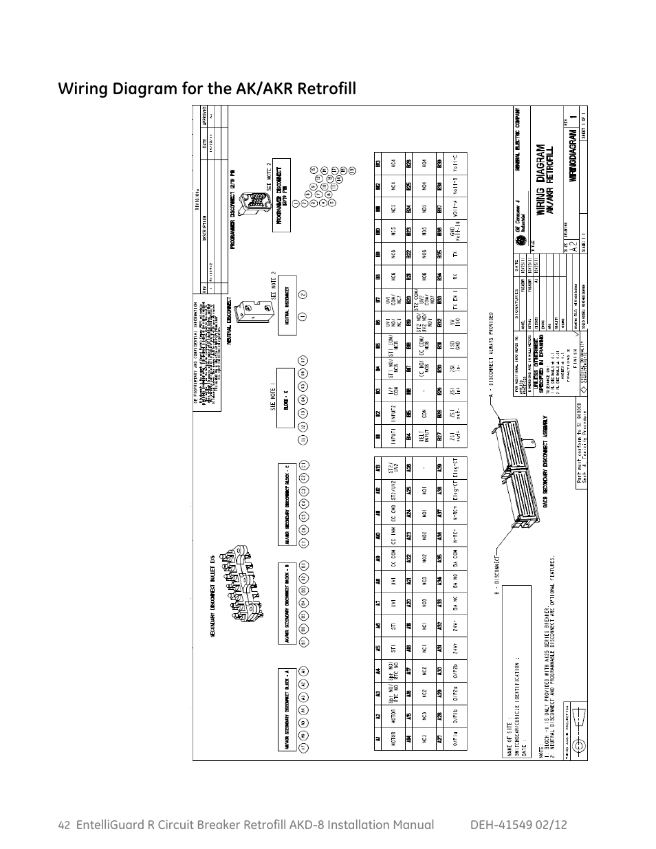 Wiring diagram for the ak/akr retrofill | GE Industrial Solutions EntelliGuard R AKD-8 User Manual | Page 43 / 45
