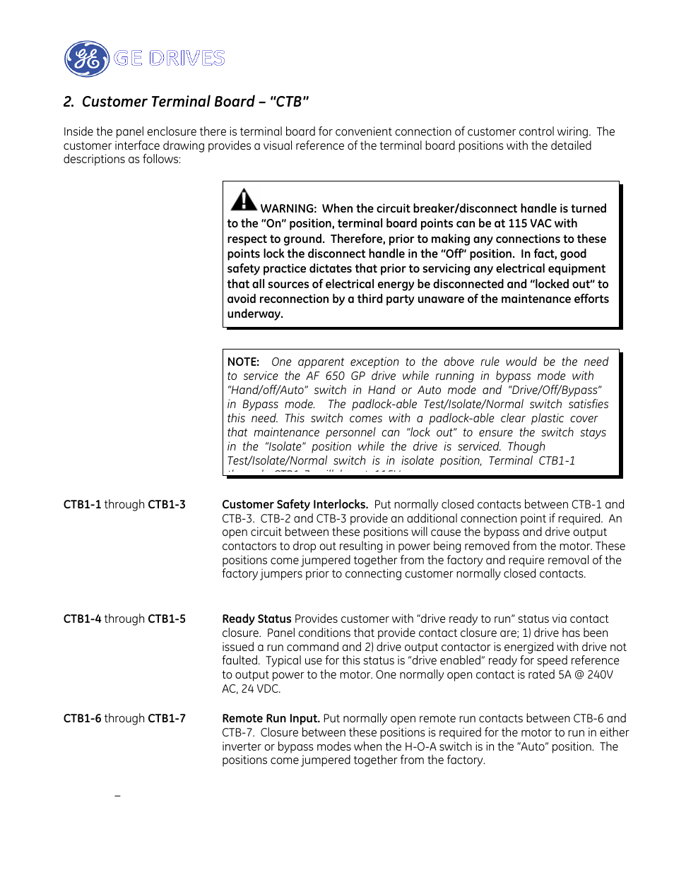 Customer terminal board – “ctb | GE Industrial Solutions AF-650 GP Drive Panel User Manual | Page 15 / 57