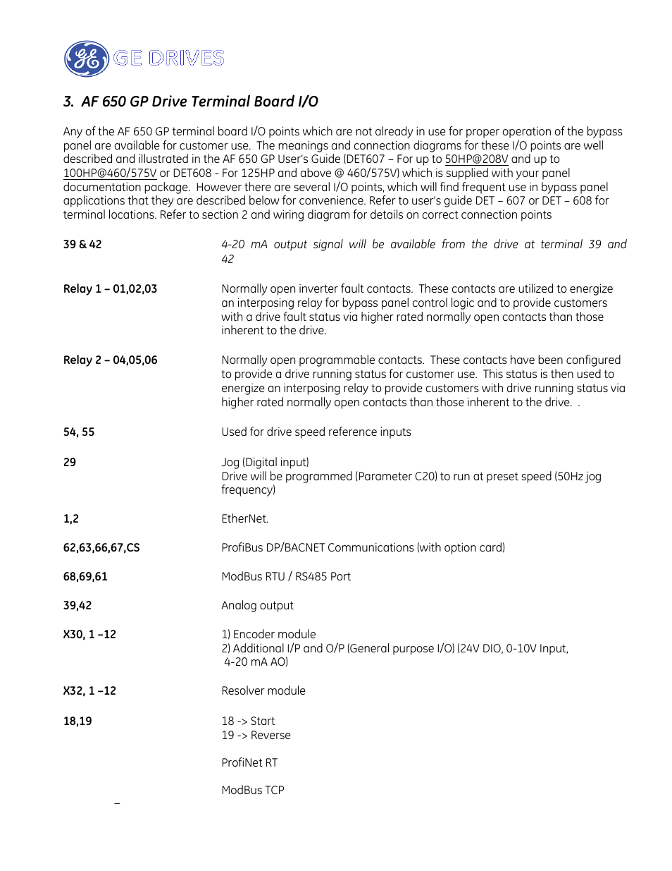 Af 650 gp drive terminal board i/o | GE Industrial Solutions AF-650 GP Drive Panel User Manual | Page 18 / 57
