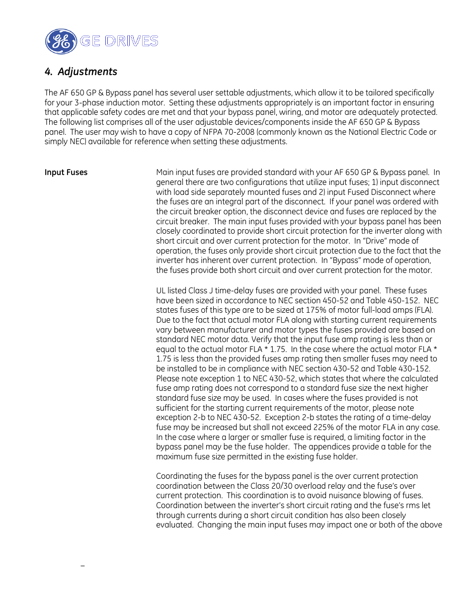 Adjustments | GE Industrial Solutions AF-650 GP Drive Panel User Manual | Page 19 / 57