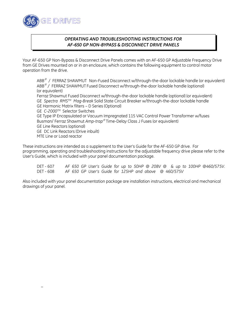 GE Industrial Solutions AF-650 GP Drive Panel User Manual | Page 27 / 57