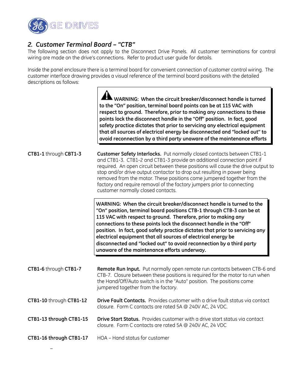 Customer terminal board – “ctb | GE Industrial Solutions AF-650 GP Drive Panel User Manual | Page 31 / 57