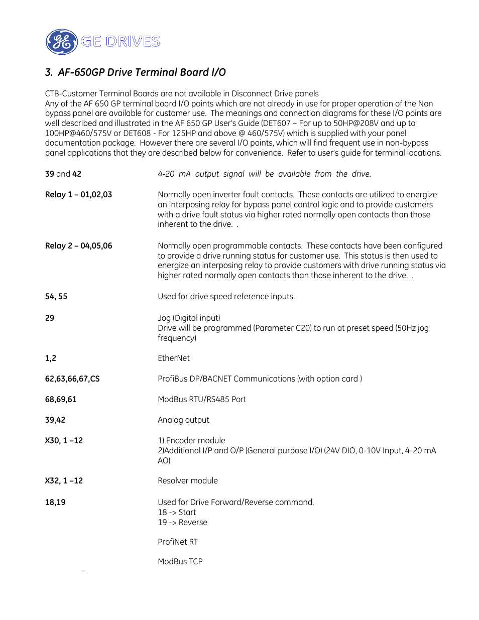 Af-650gp drive terminal board i/o | GE Industrial Solutions AF-650 GP Drive Panel User Manual | Page 33 / 57