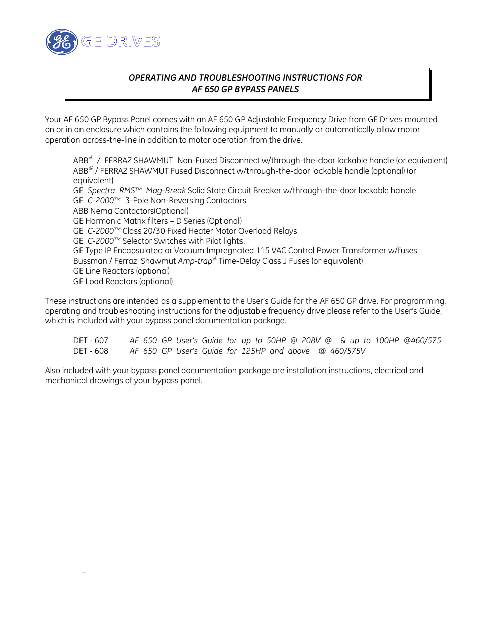 GE Industrial Solutions AF-650 GP Drive Panel User Manual | Page 8 / 57