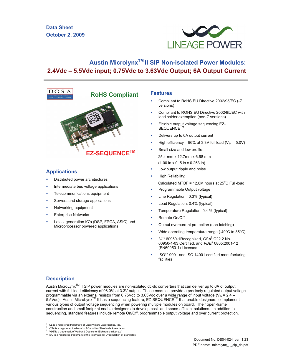 GE Industrial Solutions Austin Microlynx II SIP User Manual | 19 pages