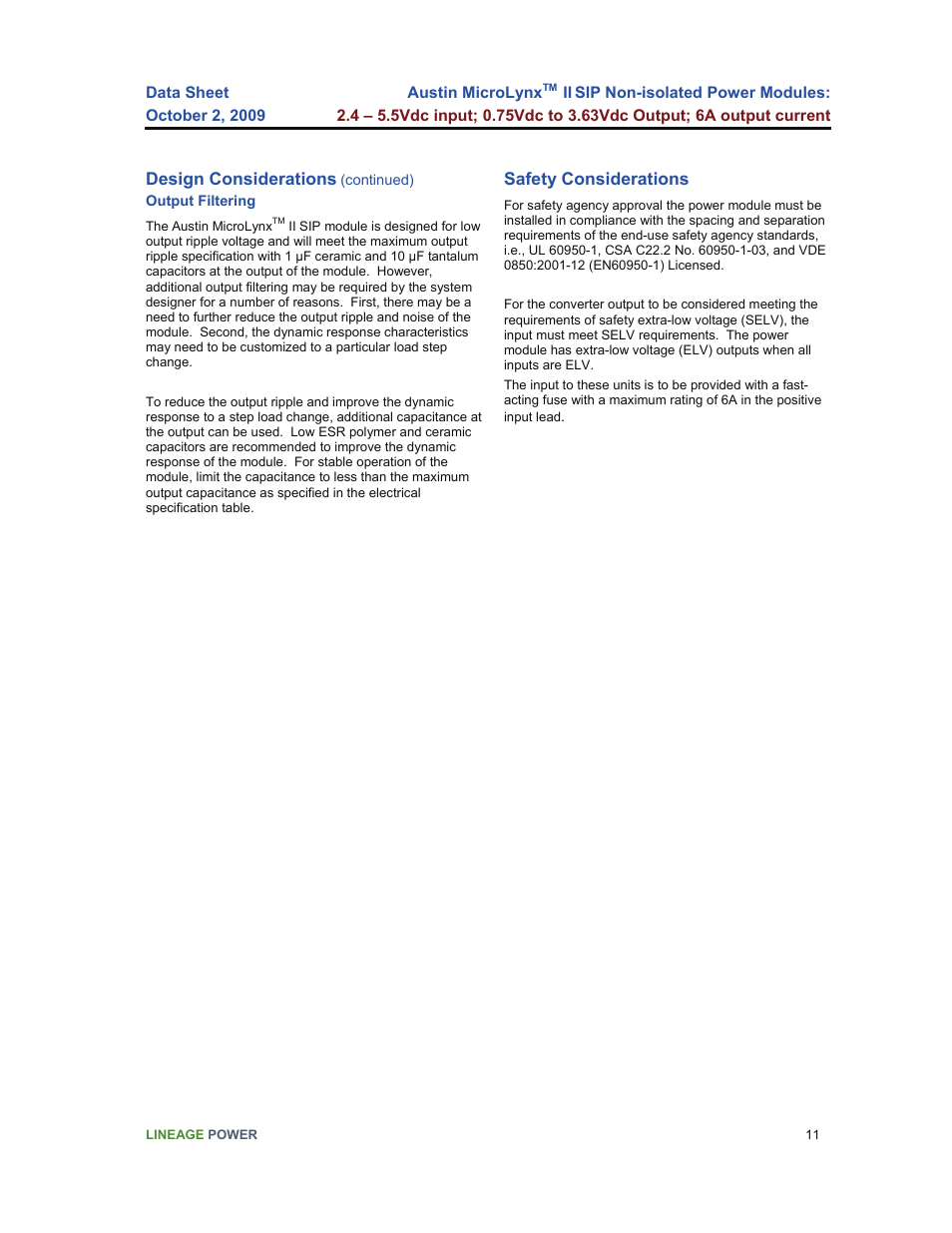 GE Industrial Solutions Austin Microlynx II SIP User Manual | Page 11 / 19