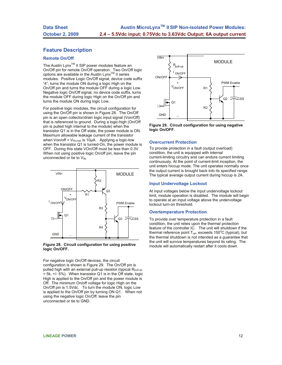 Feature description, Austin microlynx | GE Industrial Solutions Austin Microlynx II SIP User Manual | Page 12 / 19