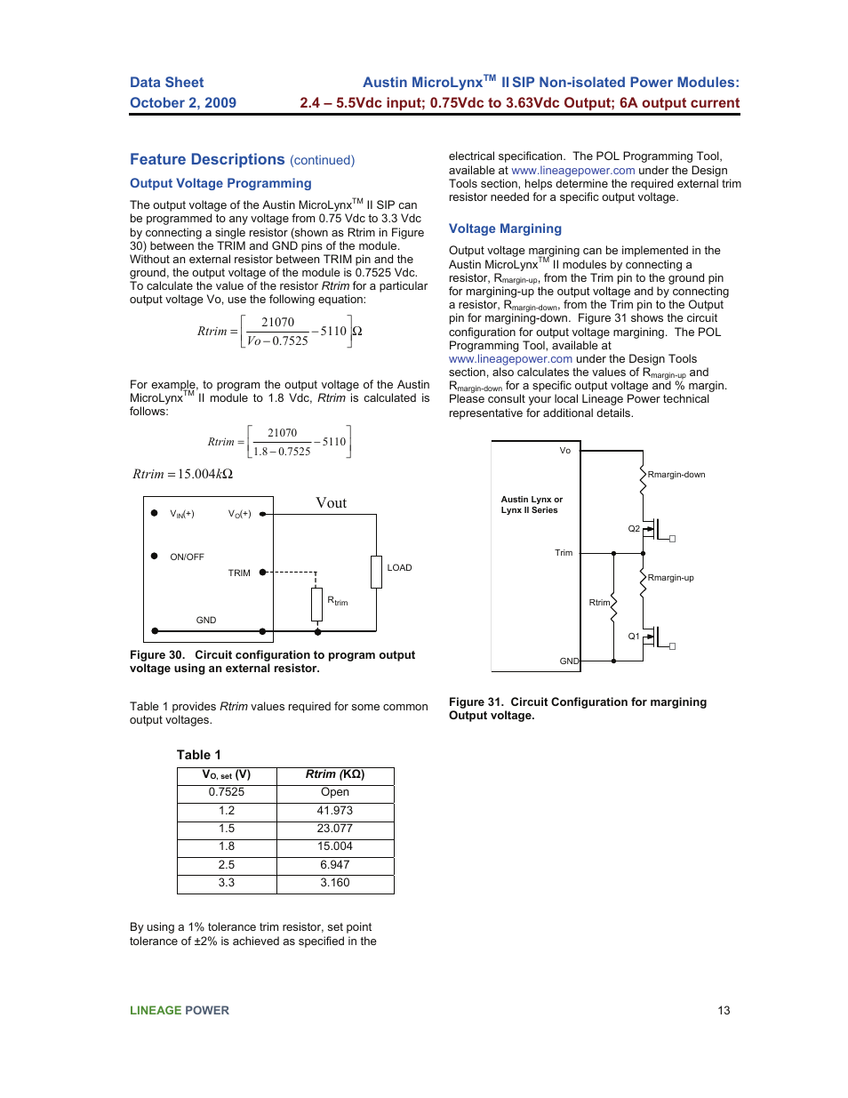 Feature descriptions, Vout | GE Industrial Solutions Austin Microlynx II SIP User Manual | Page 13 / 19