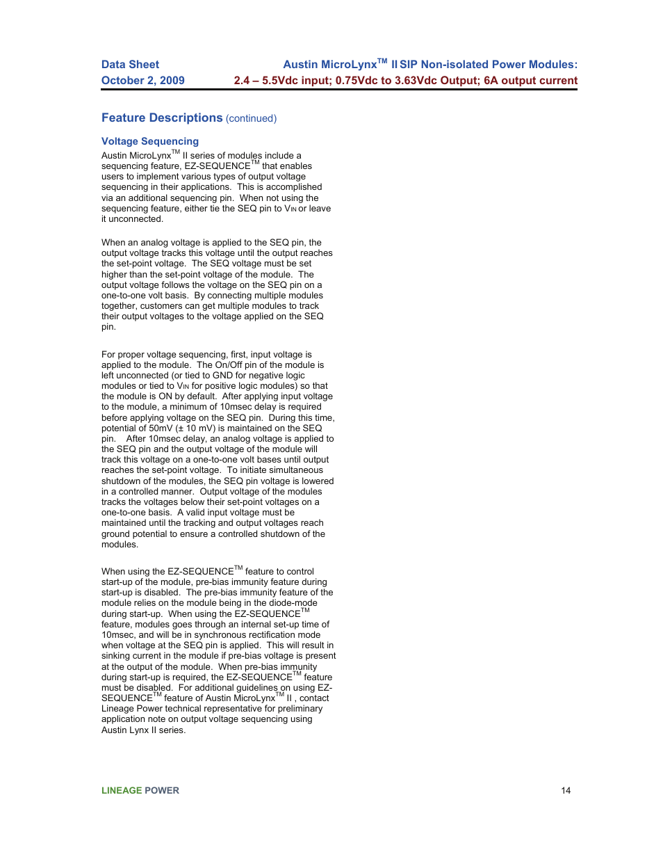 Feature descriptions, Austin microlynx | GE Industrial Solutions Austin Microlynx II SIP User Manual | Page 14 / 19
