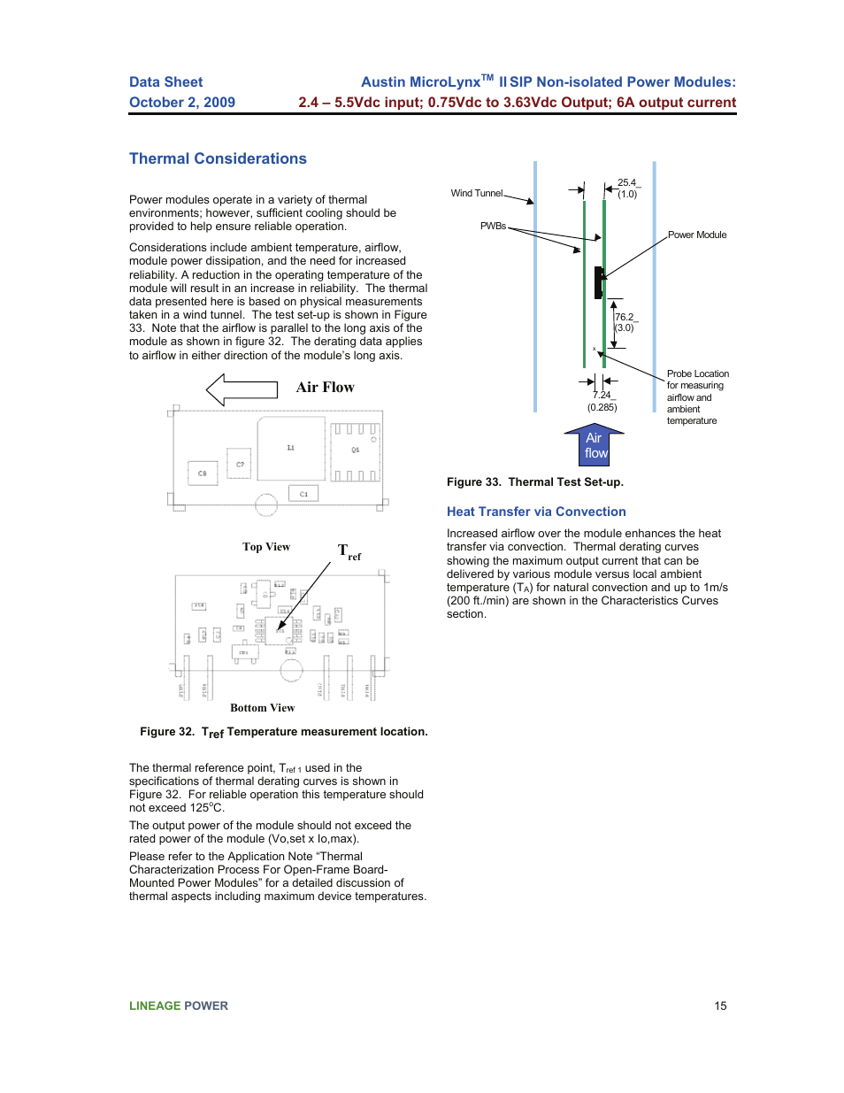 Thermal considerations, Air flow t | GE Industrial Solutions Austin Microlynx II SIP User Manual | Page 15 / 19