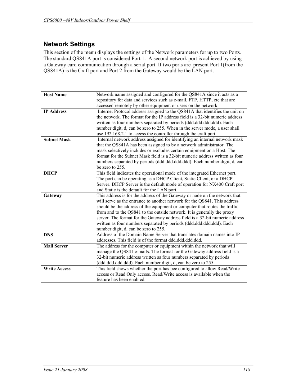 Network settings | GE Industrial Solutions CPS6000 User Manual | Page 118 / 212