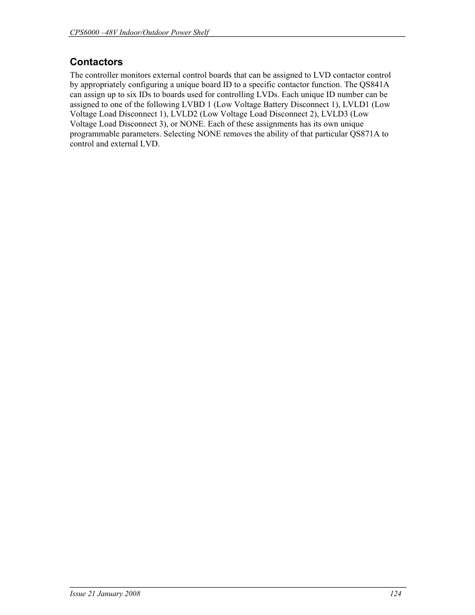 Contactors | GE Industrial Solutions CPS6000 User Manual | Page 124 / 212