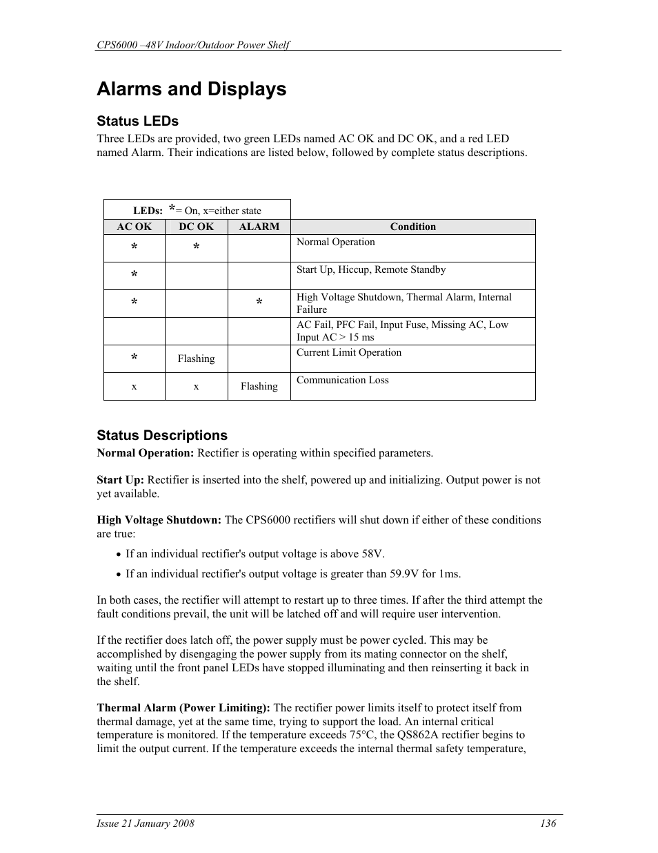 Alarms and displays | GE Industrial Solutions CPS6000 User Manual | Page 136 / 212