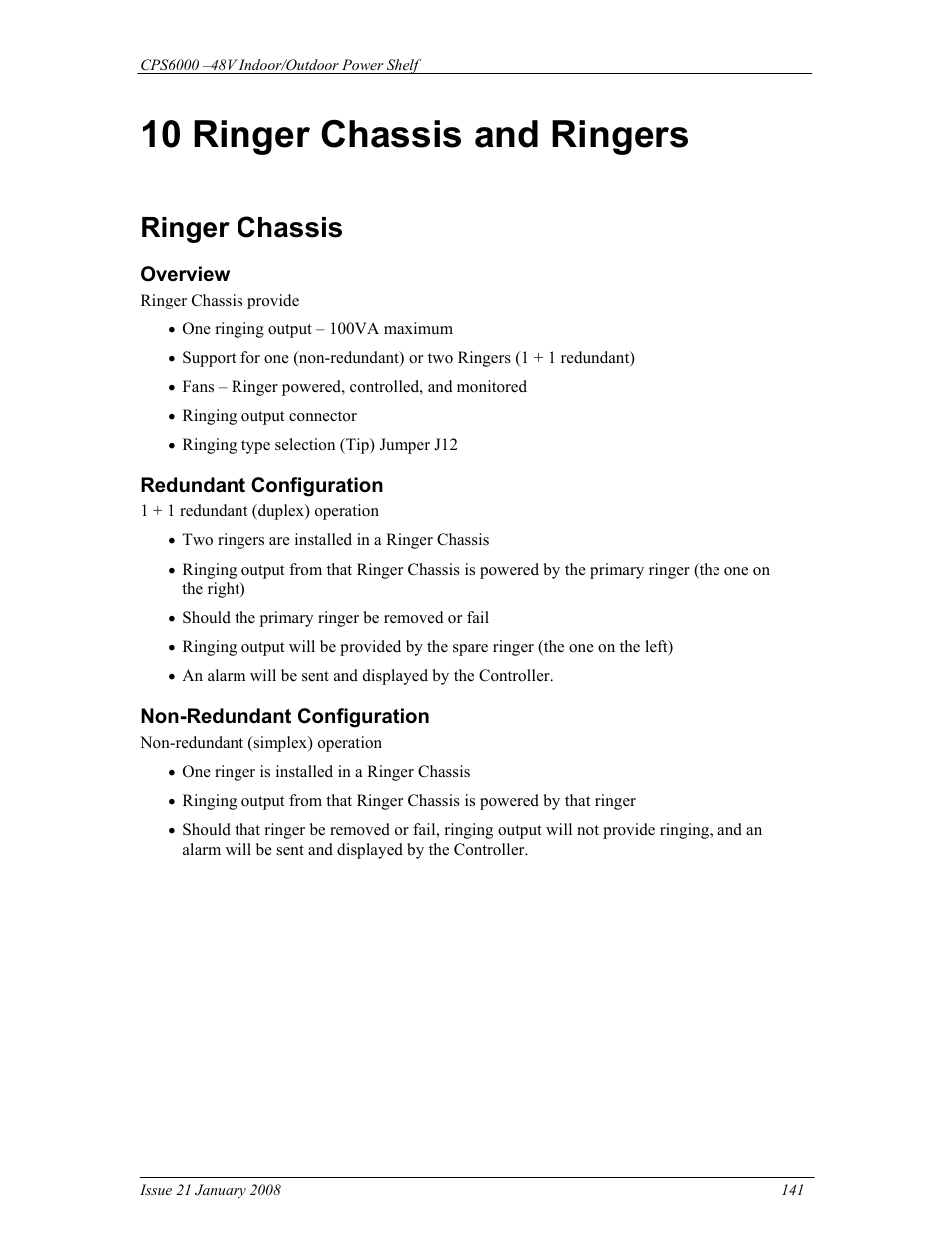 10 ringer chassis and ringers, Ringer chassis | GE Industrial Solutions CPS6000 User Manual | Page 141 / 212