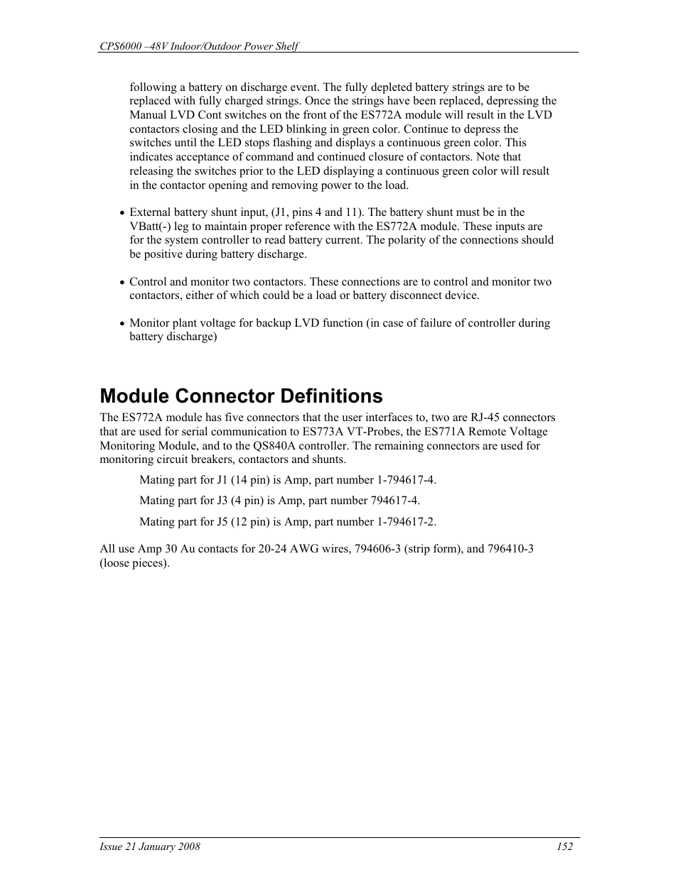Module connector definitions | GE Industrial Solutions CPS6000 User Manual | Page 152 / 212