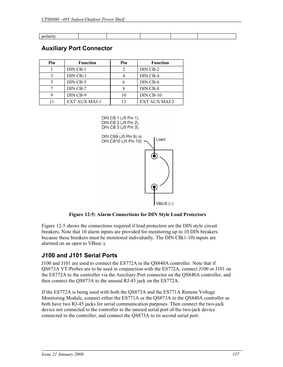 Auxiliary port connector | GE Industrial Solutions CPS6000 User Manual | Page 157 / 212
