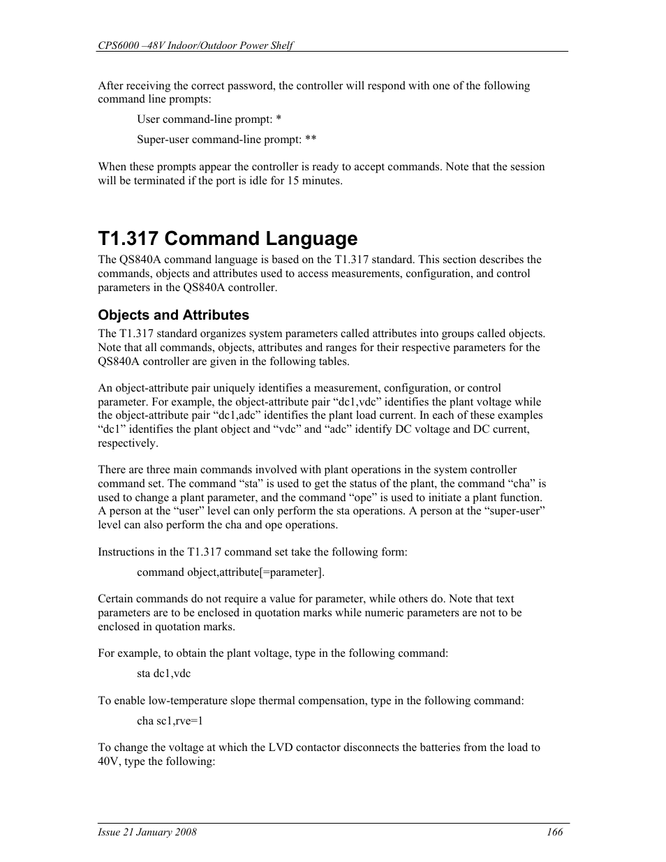 T1.317 command language | GE Industrial Solutions CPS6000 User Manual | Page 166 / 212