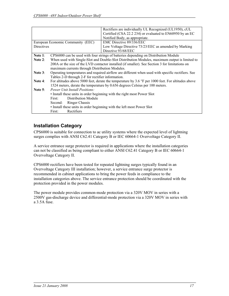 Installation category | GE Industrial Solutions CPS6000 User Manual | Page 17 / 212