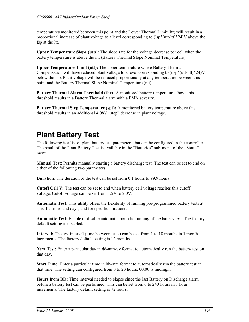 Plant battery test | GE Industrial Solutions CPS6000 User Manual | Page 193 / 212