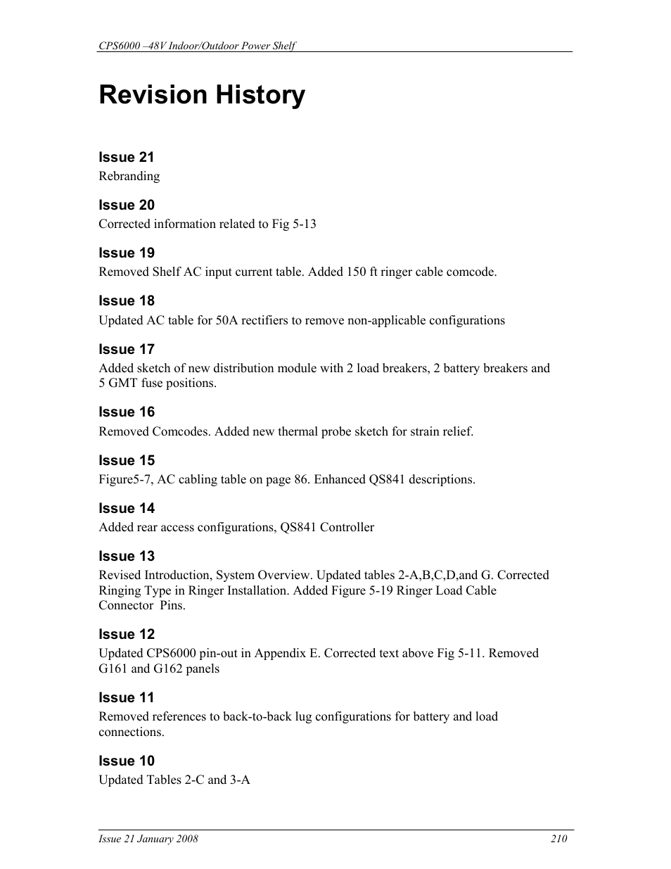 Revision history | GE Industrial Solutions CPS6000 User Manual | Page 210 / 212