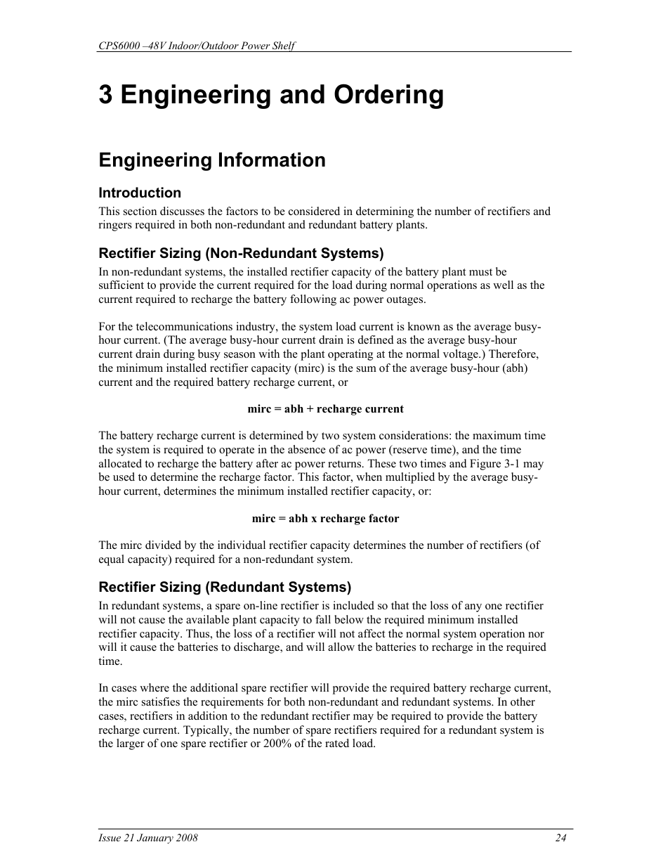 3 engineering and ordering, Engineering information | GE Industrial Solutions CPS6000 User Manual | Page 24 / 212