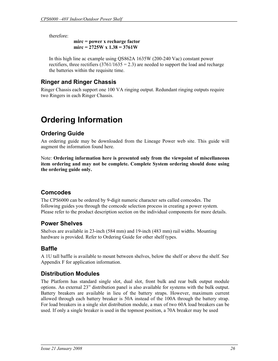 Ordering information | GE Industrial Solutions CPS6000 User Manual | Page 26 / 212