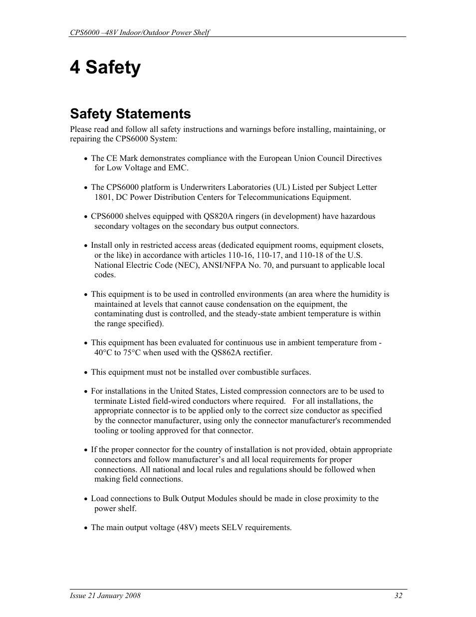 4 safety, Safety statements | GE Industrial Solutions CPS6000 User Manual | Page 32 / 212