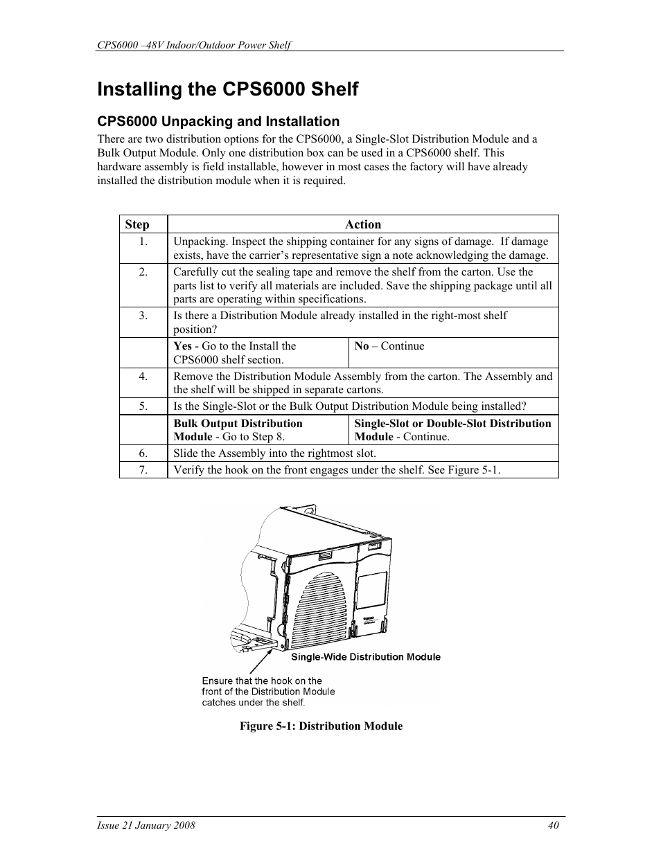 Installing the cps6000 shelf | GE Industrial Solutions CPS6000 User Manual | Page 40 / 212