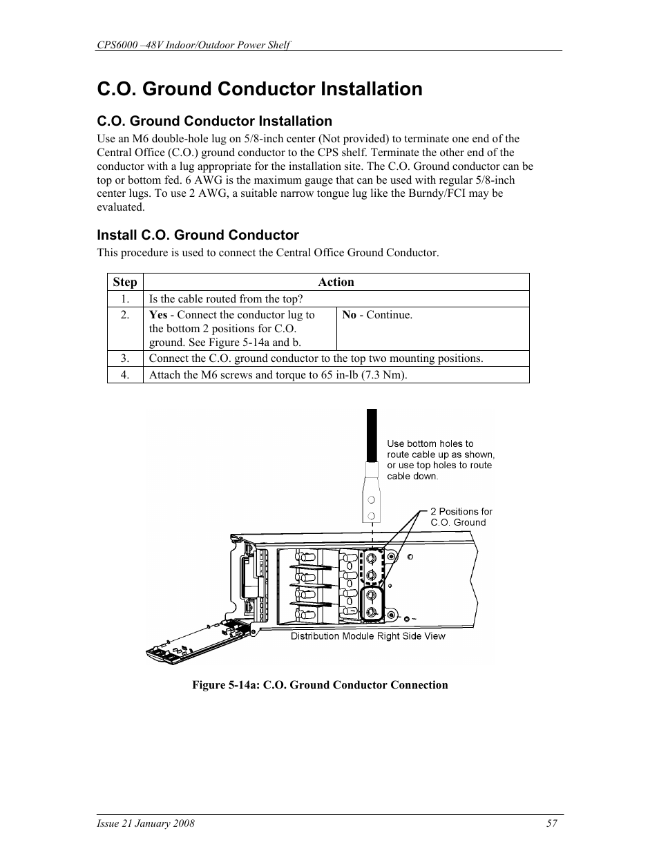 C.o. ground conductor installation | GE Industrial Solutions CPS6000 User Manual | Page 57 / 212