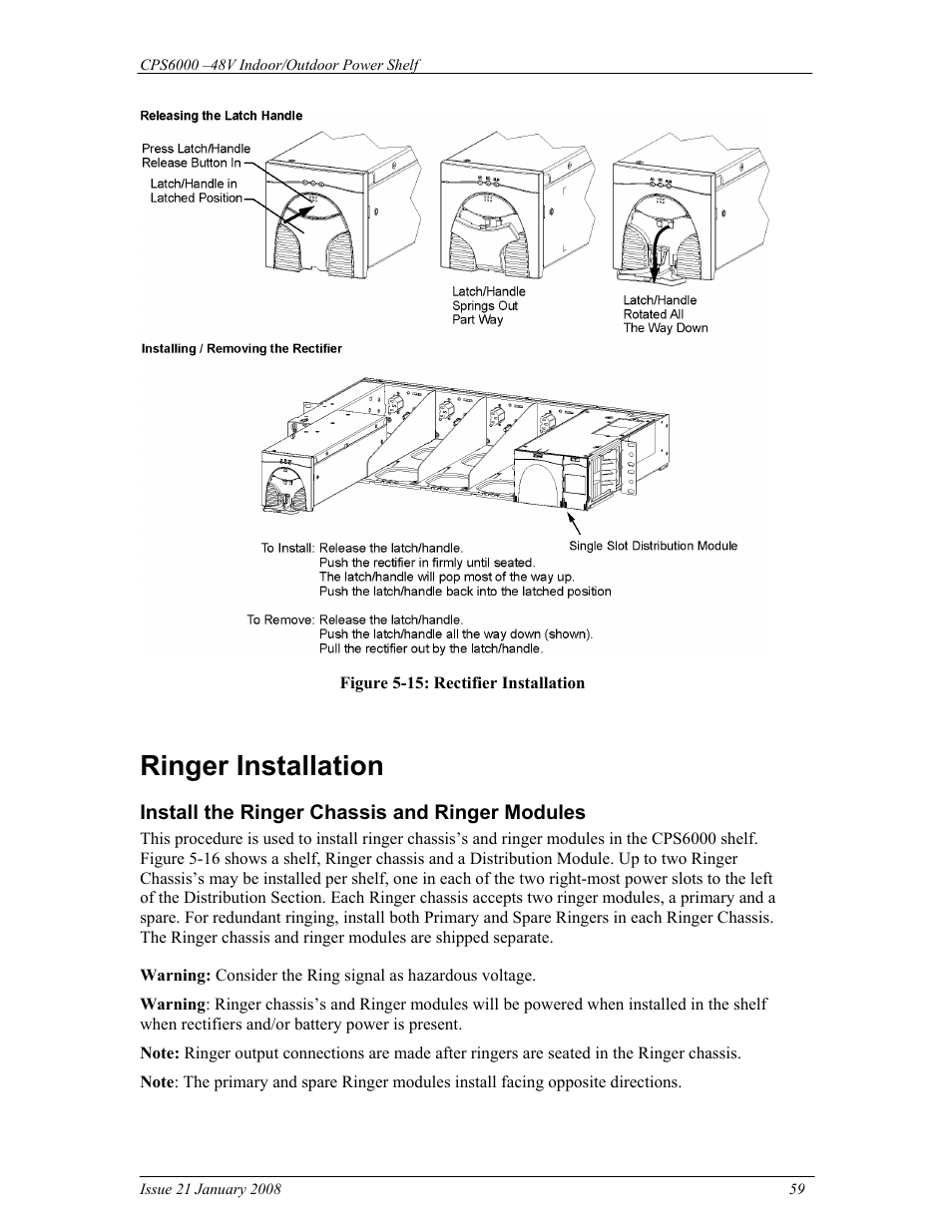 Ringer installation | GE Industrial Solutions CPS6000 User Manual | Page 59 / 212