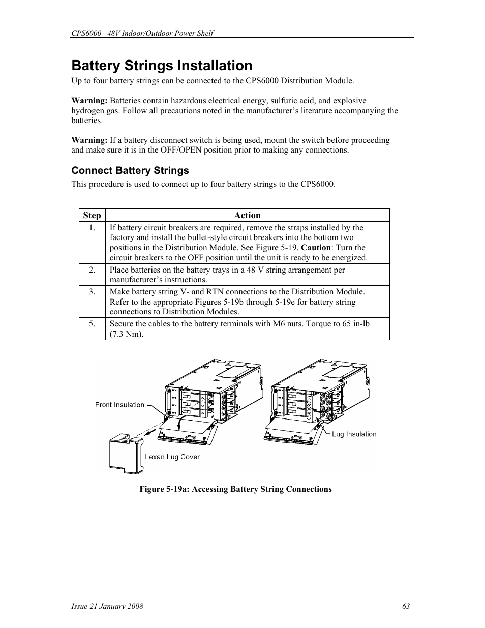 Battery strings installation | GE Industrial Solutions CPS6000 User Manual | Page 63 / 212