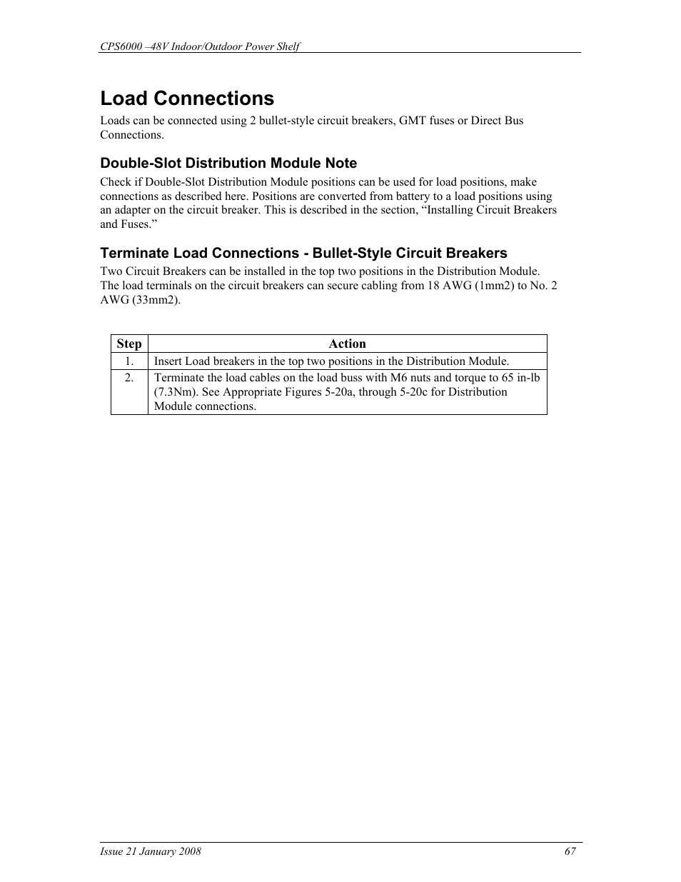Load connections | GE Industrial Solutions CPS6000 User Manual | Page 67 / 212