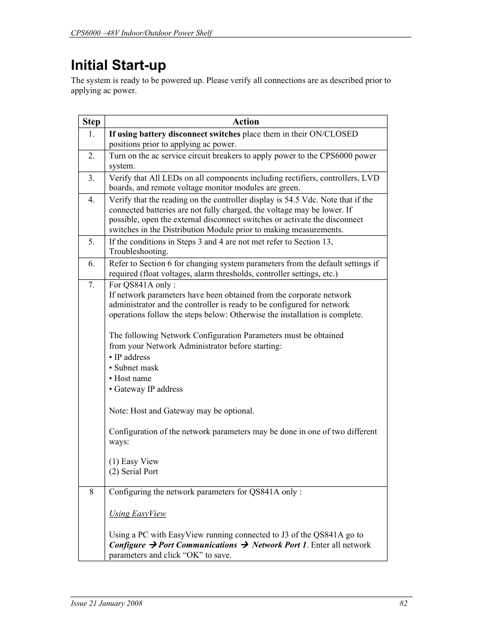 Initial start-up | GE Industrial Solutions CPS6000 User Manual | Page 82 / 212